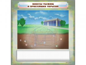 Магнитно-маркерная доска "Макеты убежищ и простейших укрытий" с комплектом фолий и тематических магнитов